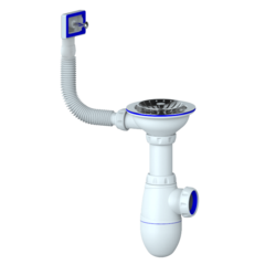 Сифон UNICORN для мойки с выпуском 1 1/2 (Ø40),прямоуг перелив,чаша Ø115,ручка-плас.,без отв. B410P