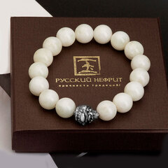 Браслет "Хотэй". Белый нефрит. Бусины 12 мм.