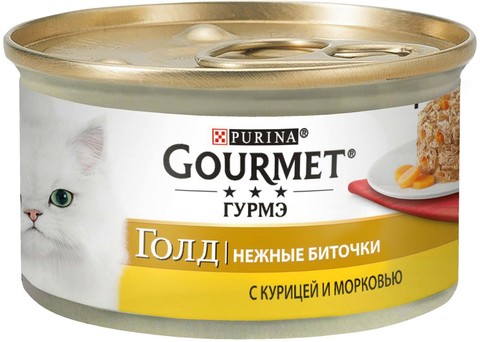 Gourmet Gold нежные биточки с курицей и морковью для взрослых кошек 85 г