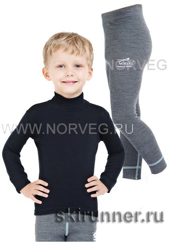 Комплект термобелья из шерсти мериноса Norveg Soft Black детский
