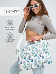 Сумка для ноутбука 15,6" и 17" с ремнем на плечо и большим карманом спереди (Кактус)