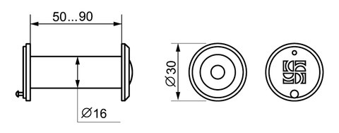 DVZ3, глазок, Fuaro (Фуаро) 16/200/50x90 (оптика пластик, угол обзора 200) CP Хром