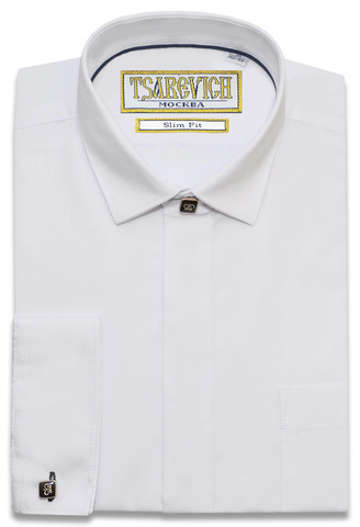 Белая приталенная рубашка с планкой TSAREVICH