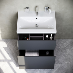 Тумба с раковиной напольная, 60 см, 2 ящика, графит матовый AM.PM Gem - M90FSX06022GM32