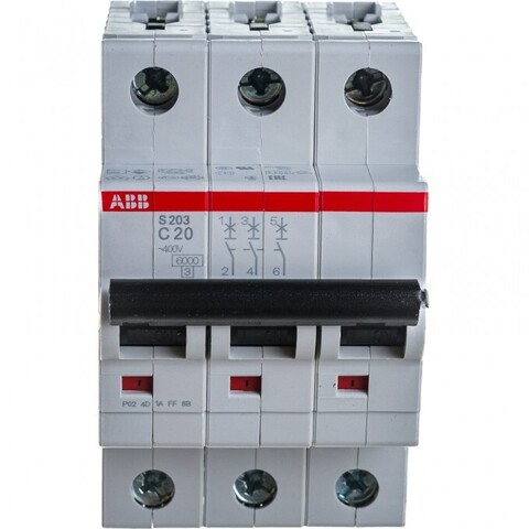 Выключатель автоматический модульный ABB S203 3п C 20А 6кА C20 2CDS253001R0204