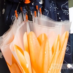 Детский зонтик-трость оранжевый цветок со свистком