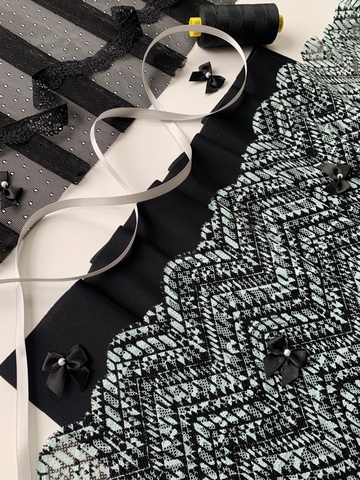 Кружево эластичное ментол/черное 21 см, Китай