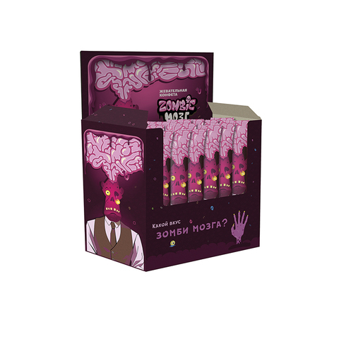 Жевательная конфета Zombie мозг со вкусом клубники 1кор*12бл*75шт, 18гр