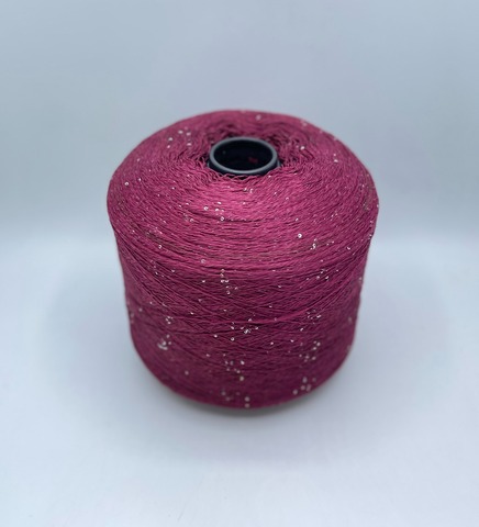 Бобинная пряжа (пр.Италия),Linette Pailletes, 450/100гр, 80% Лен, 20% Полиэстер(пайетка), цвет-Марсала+пайетка. арт.36747