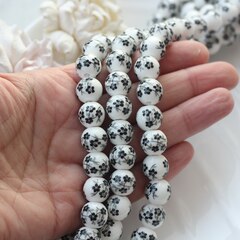 Бусина Шарик, керамика, белая с черной росписью, 12 мм, 1 шт, МК015