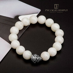 Браслет "Хотэй". Белый нефрит. Бусины 12 мм.