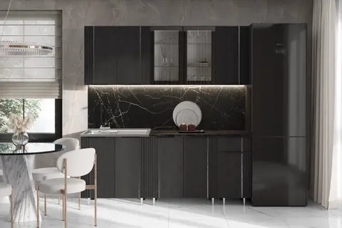 Кухня Виктория 2,0м (490) (Пластер Блэк, Белый (Кастилло темный))