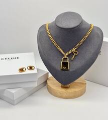 Колье цепочка CELINE с подвеской замок + ключ