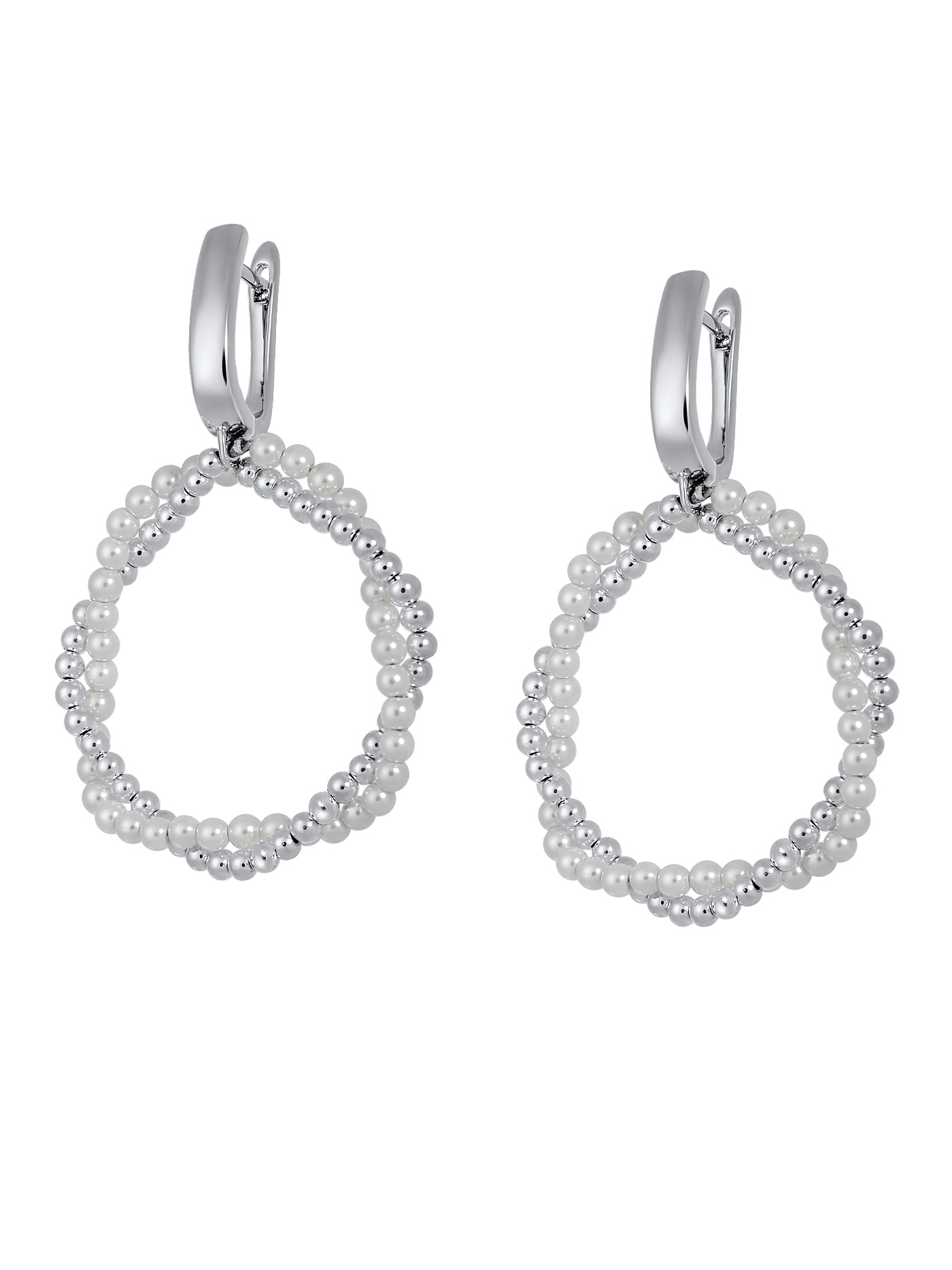 Круглые серьги кольца с жемчугом и гематитом