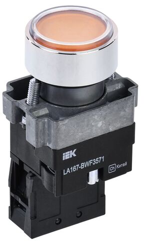 Кнопка LA167-BWF3571 d=22мм RC 1NO с подсвет. желтая IEK