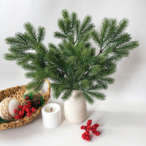 Еловая ветка искусственная, реалистичная, цвет зеленый светлый, 37-39 лапок, декор зимний, рождественский, ветка 41 см, набор 3 ветки.