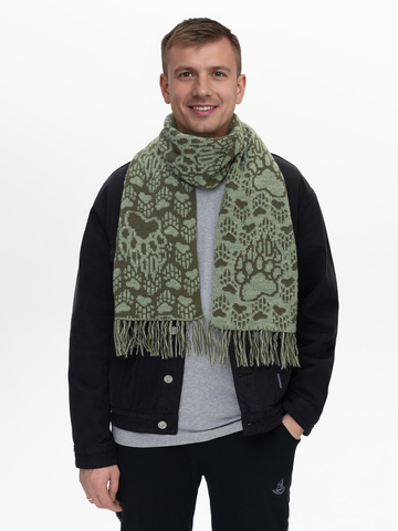 Шарф «Медвежий След» цвета хаки (С бахромой)