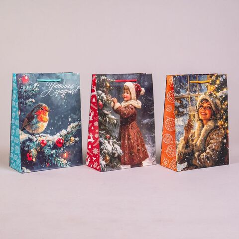 Пакет подарочный M вертикальный, С Новым годом, МИКС, 22*31*10 см (Д*В*Ш), 1 шт.