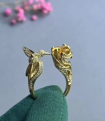 Кольцо ПТИЧКА КОЛИБРИ с желтым камнем