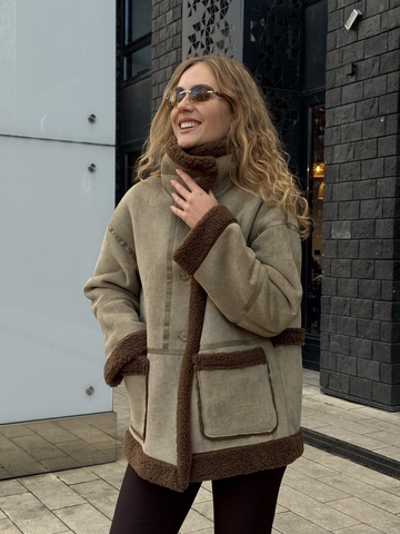 Двойная дубленка Magic оливково-шоколадный