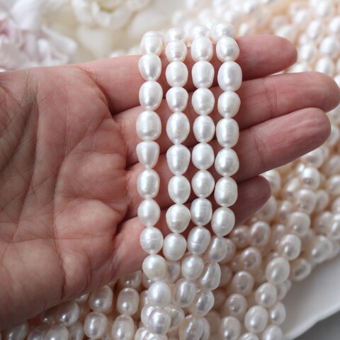 Жемчуг натуральный речной, рис, 8,8-11 мм, 1 нить, Ж029