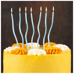 Свечи Коктейльные, Волна, с держателями, Голубые, Металлик, 13 см, 12 шт.