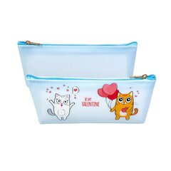 Пенал - косметичка, Alingar, ПВХ, молния, 80 х 190 мм, "Cat", голубой (белый и рыжий котики с сердечками)