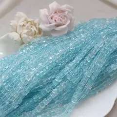 Хрусталь (стекло) граненный, кубик, голубой, 6 мм, 1 нить, К213