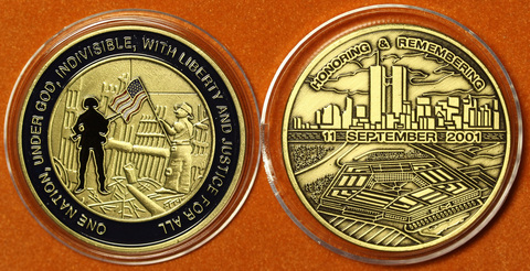 Жетон 11 сентября 2001 и Пентагон цветной жетон США бронза Копия