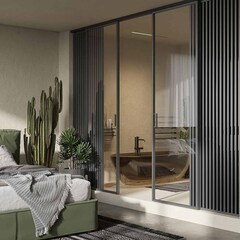 Алюминиевая стеклянная перегородка Классическая 1AG / 11AG серая ночь стекло прозрачное