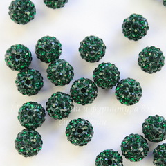 Бусина для шамбалы с фианитами, цвет - темно-зеленый, 10 мм
