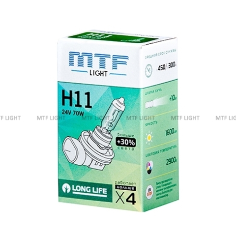 Галогеновые лампы MTF Light HS2411 Standard+30% H11 24V, 70W
