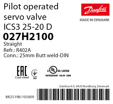 Пилотный клапан ICS3 25-20 Danfoss 027H2100 стыковой шов