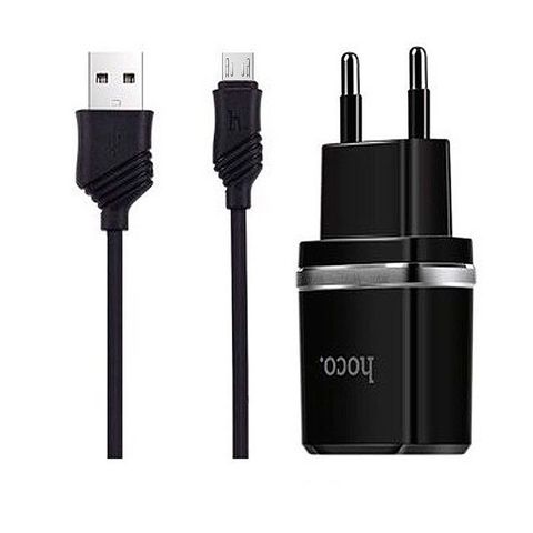 Адаптер питания Hoco C12 Smart dual USB charger set + Cable MicroUSB (2USB: 5V max 2.4A) Черный
