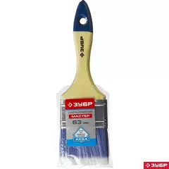 ЗУБР АКВА, 63 мм, 2.5?, светлая искусственная щетина, деревянная ручка, для воднодисперсионных и акриловых ЛКМ, плоская кисть (4-01007-063) (12 штук)