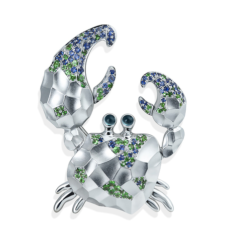Брошь Краб с Турмалином, Сапфирами и Цаворитами, Brs0247-0/5