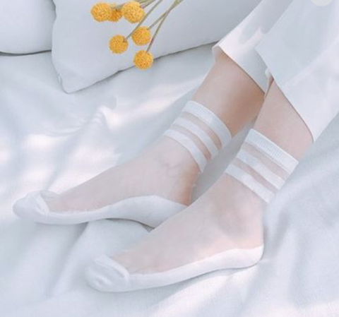 Sock See through - Style Stripe (White) 1ea