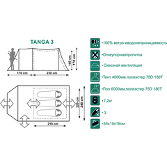 Палатка Canadian Camper TANGA 3 (цвет woodland дуги 9,5 мм)