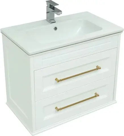 Aquanet 281189 Тумба с раковиной Бостон М 80 белый (ручки золото) (лит. мрамор) (281189)