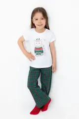 пижама  для девочки  К 1640/белая лилия,шотландская клетка