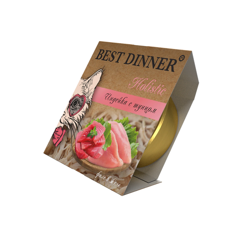 Best Dinner Holistic Влажный консервированный полноценный корм для взрослых и стерилизованных кошек. Мясные волокна в желе "Индейка с тунцом" (упаковка 6 шт * 75 г)
