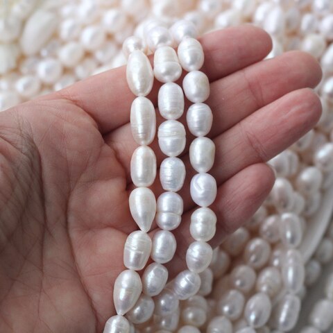 Жемчуг натуральный речной, рис, 8,1-16,6 мм, 1 нить, Ж030