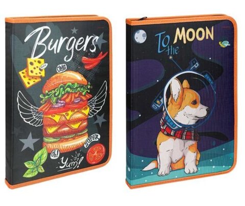 Папка д/труда А4 в ассорти п/э,печать по ткани,на молнии