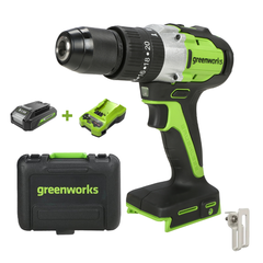 Дрель-шуруповерт ударная Greenworks GD24DD60K2 24V (60Нм) аккумуляторная, с АКБ 2 А/ч и ЗУ (в кейсе)