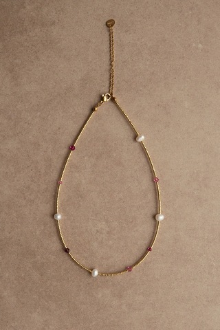 Колье из золотого бисера с кристаллами