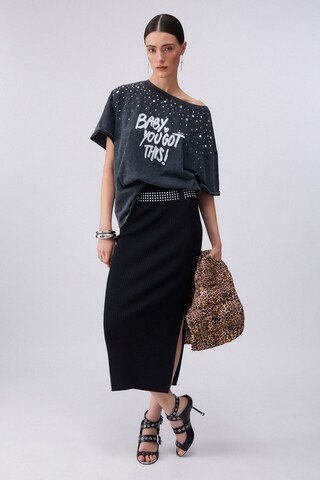 Liu Jo Футболка хлопковая оверсайз с позитивной надписью и камнями