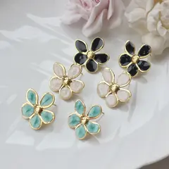Серьги пусеты Цветы с эмалью, голубой, 28 мм, сталь, позолота, СГ012