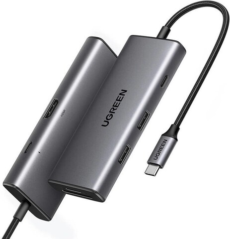 USB-хаб UGREEN CM498 USB-C To HDMI+2*USB 3.2 A+ USB-C 3.2+SD/TF+PD, серый