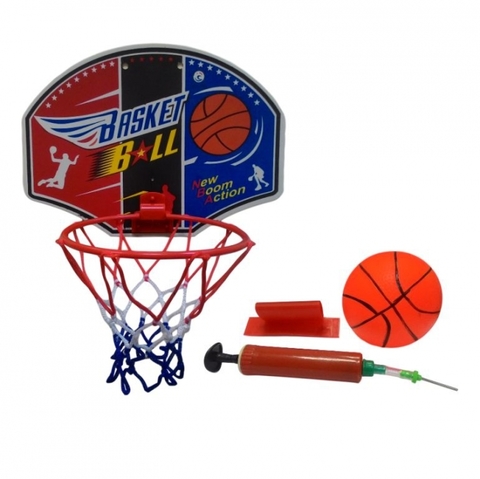 G340 Мини баскетбол (кольцо с сеткой + насос,мяч). Щит срисунком (Рон)