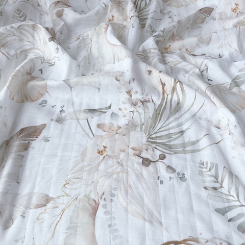 Пеленка муслин "Листья беж"